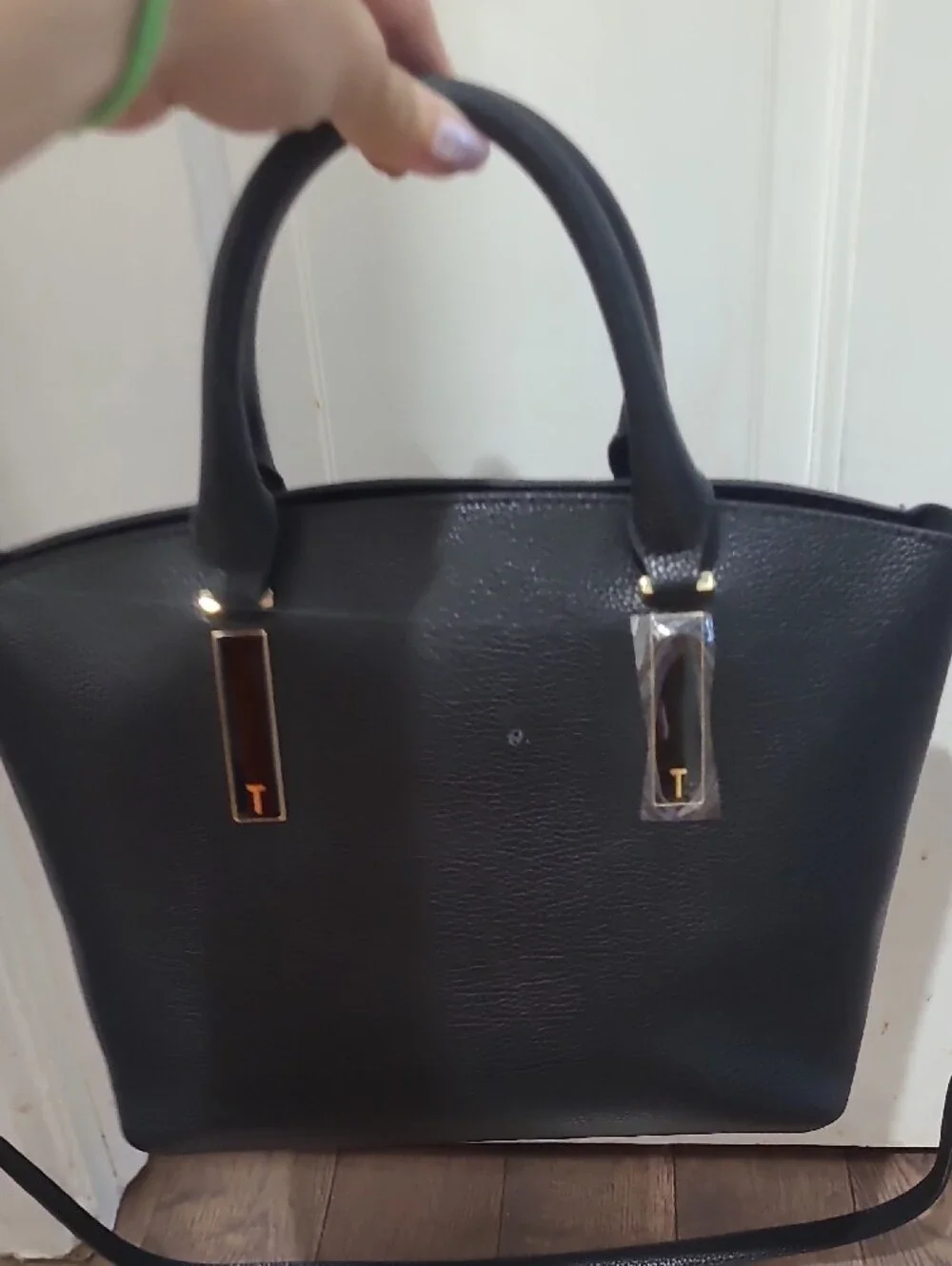 Ted Baker Black Pebbled Leather Satchel Curved Small Shopper
